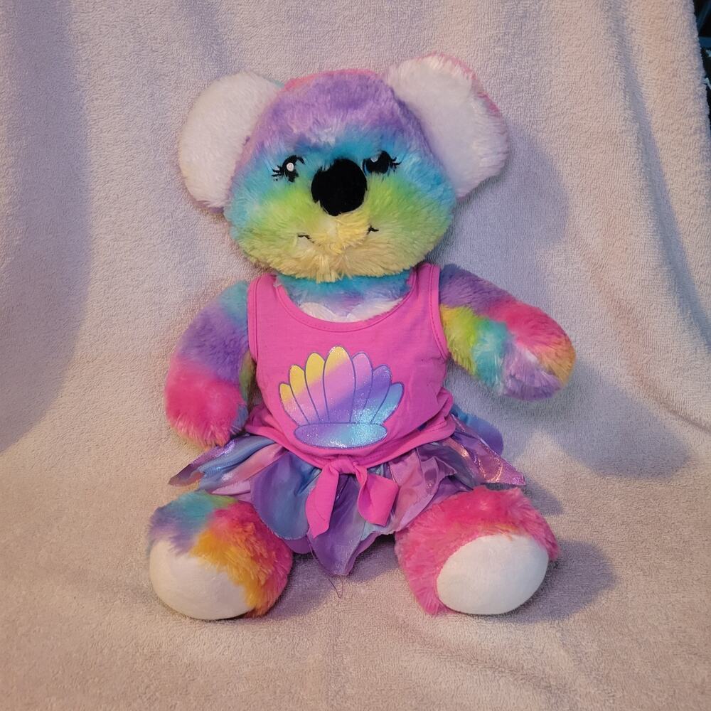 Build a bear Multi Color Stuffed Koala Tie Dye Heart Chest Shell Top Skirt Tutu